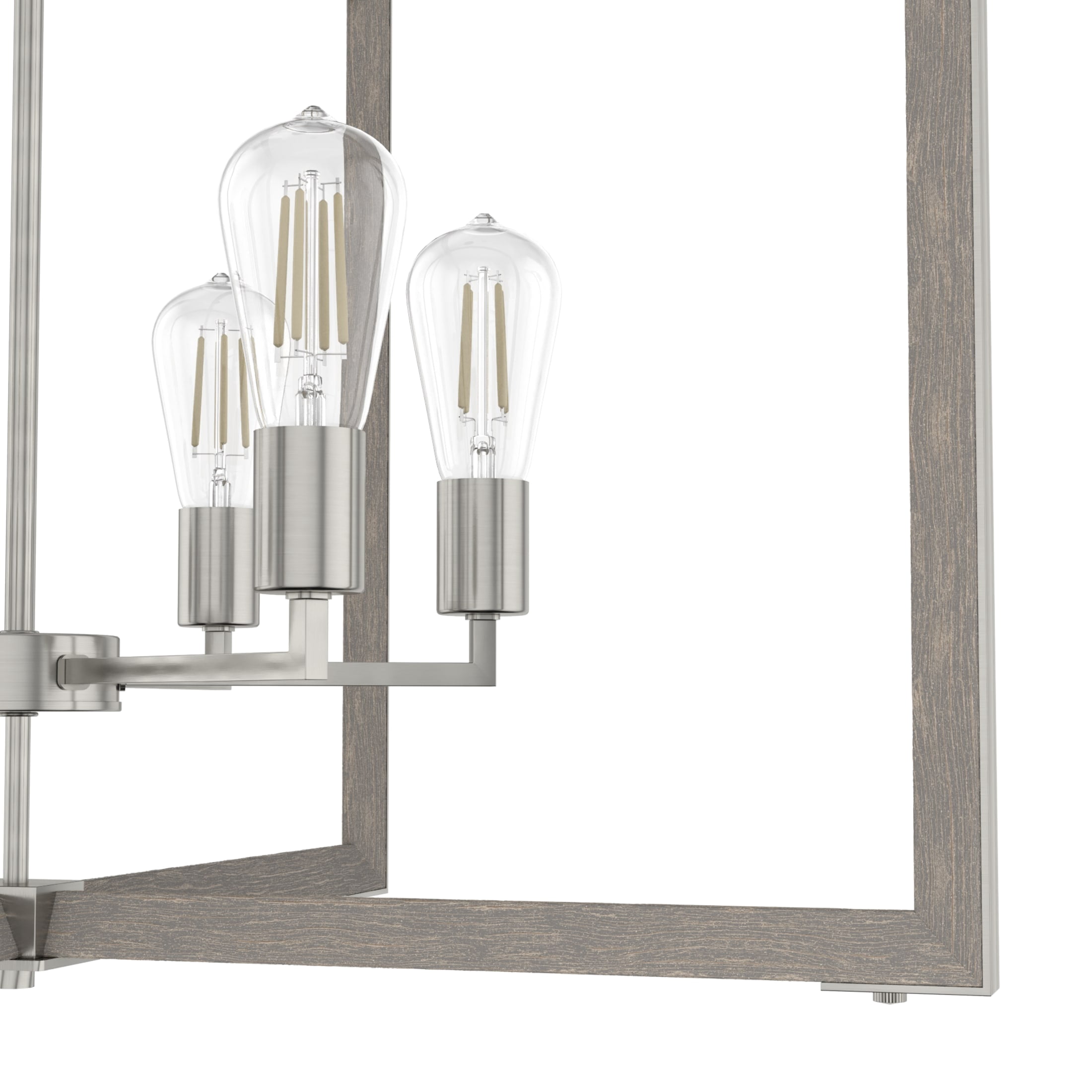 Hunter - Woodburn 6-light Brushed Nickel, Extra Large Pendant Light, Dimmable, Modern Style, Rectangle Shaped, for Bedrooms, Dining, Living Rooms - 19809