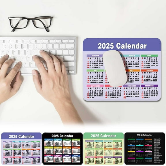 Yannianjz under $5 4Pcs Calendar Mouse Pad, 2025 Calendar Mouse Pad, Holiday Reminders Desk Mat, Non-Slip Washable Office Accessory, Stitched Edges Computer Mat