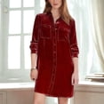thumbnail image 5 of Hvyesh Women's Velvet Shirt Dress Trendy Casual Long Sleeve Button Down Midi Dresses Velvet Lapel Work T-Shirt Dress, 5 of 5