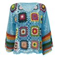 thumbnail image 4 of Crochet Tops for Women Spring Summer Boho Floral Shirts Coverups 2026 Summer Fall Outfits for Women(Blue,L), 4 of 4