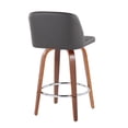 thumbnail image 4 of Lumisource Toriano Mid-Century Modern Fixed-Height Counter Stool in Walnut Wood with Square Black Footrest and Grey Faux Leather - Set of 2, 4 of 7