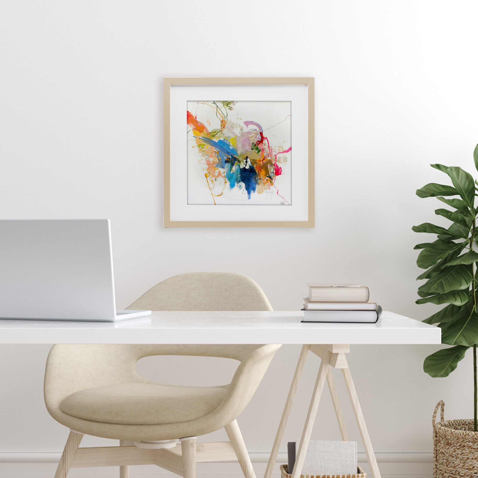 Confident Pink Abstraction Birch Framed Print Under Glass, design by Design Fabrikken