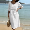 thumbnail image 4 of YuXingFu Summer Dresses for Women 2026 Maxi Crew Neck Plus Size Womens Dress 3/4 Sleeve Solid Color Long Casual Summer White S, 4 of 6