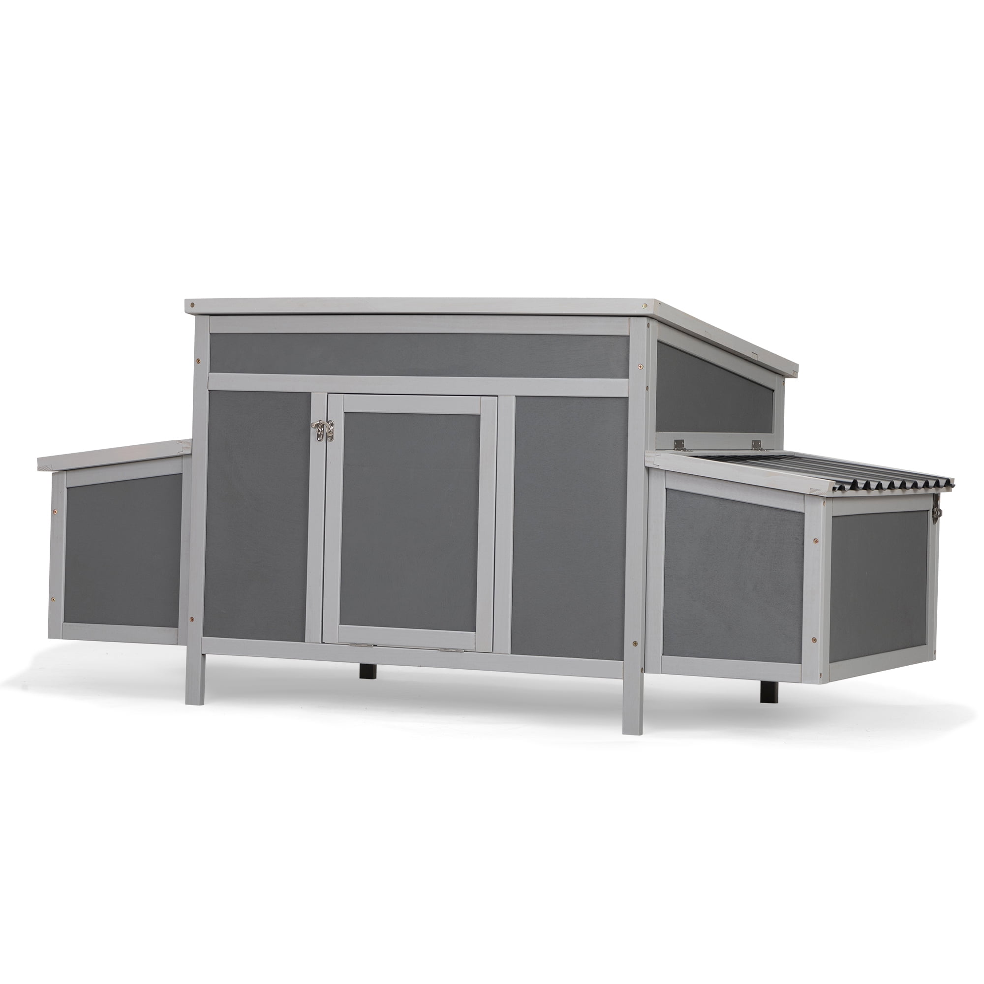 Pefilos 58" Wooden Rabbit Hutch Outdoor & Waterproof Guinea Pig Hutch with Egg Carton and Pull-Out Drawer, Gray Pefilos 58" Wooden Rabbit Hutch Outdoor & Waterproof Guinea Pig Hutch with Egg Carton and Pull-Out Drawer, Gray