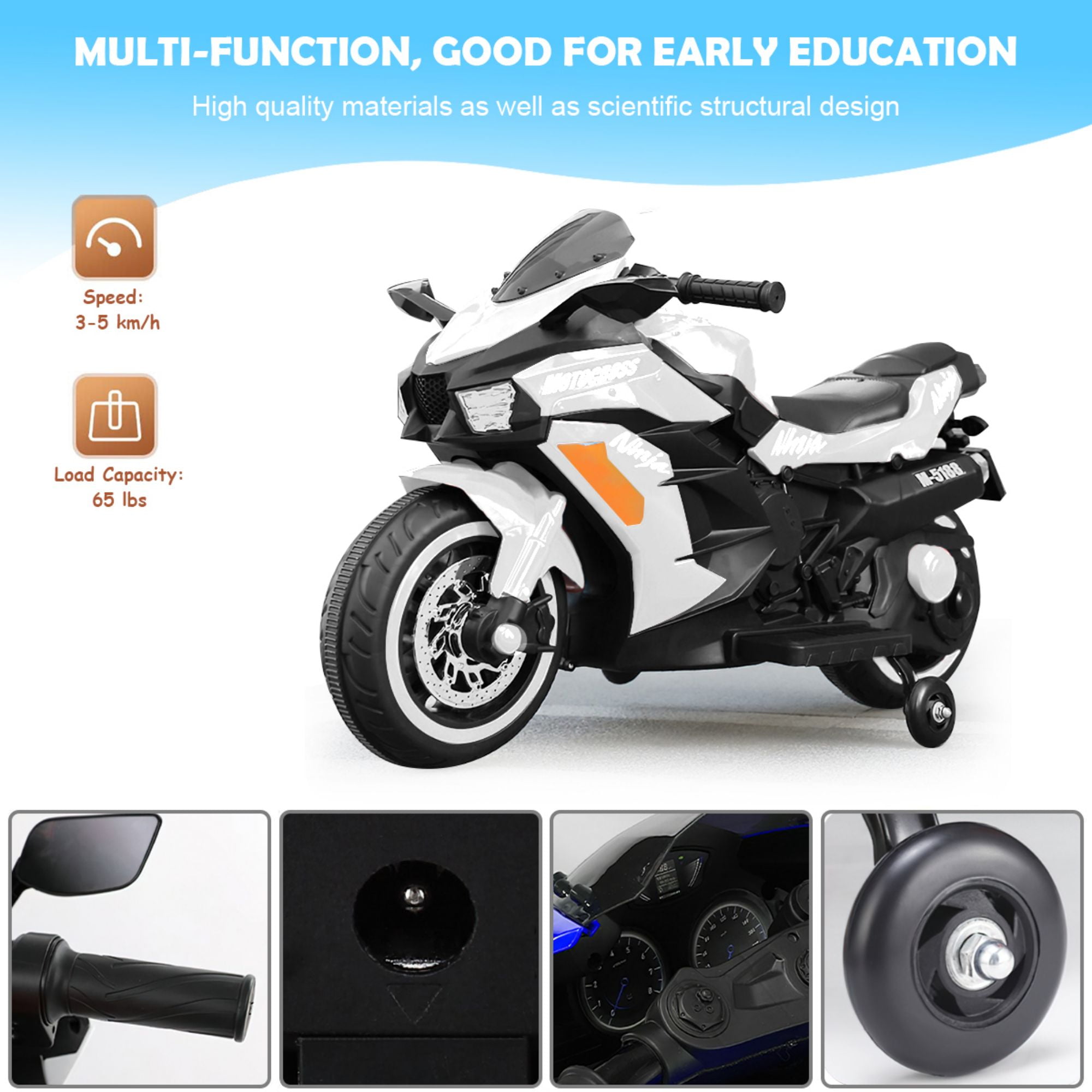 CIPACHO 12V Battery Motorcycle, Rechargeable Kids Ride On Car with Training Wheels Electric Cars Motorcycles, White CIPACHO 12V Battery Motorcycle, Rechargeable Kids Ride On Car with Training Wheels Electric Cars Motorcycles, White