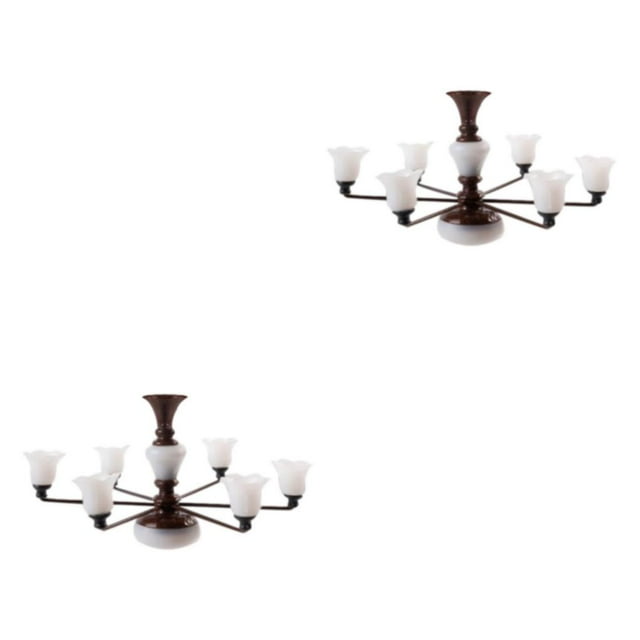 ZheElen Trendy Chic Miniature Chandelier Ceiling Lamp Model Layout Decor Accessories Bronze White Light 8.2x4.5cm 2Set