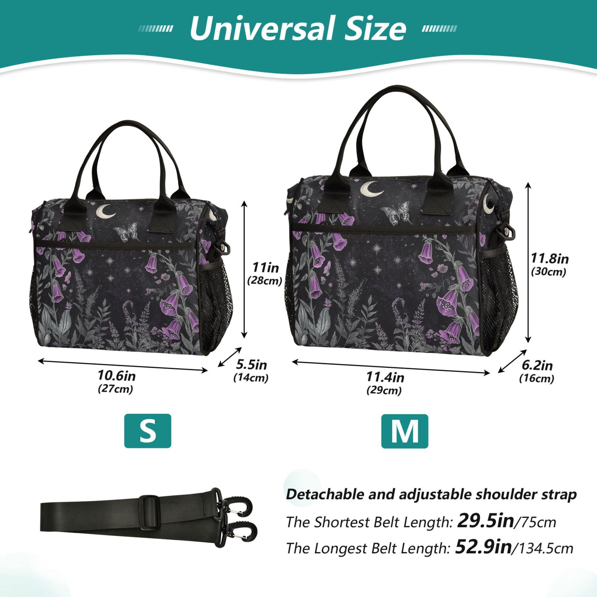 FORMRS Insulated Lunch Bag for Work School Unisex Large Capacity Cooler with Shoulder Strap, Gothic Floral Print