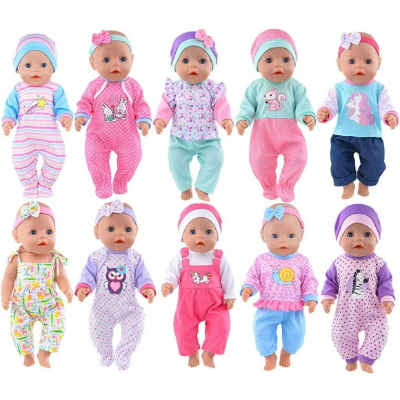 10 Sets Sweet Doll Clothes Accessories Include Hats and Head Bands for 43cm New Born Baby Doll (No Doll)