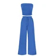 thumbnail image 2 of Women’s 2 Piece Summer Outfit Ribbed Knit Strapless Tube Top Wide Leg Pants Casual Matching Lounge Set, 2 of 9