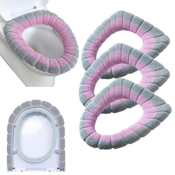 Bxaolu Bathroom Soft Thicker Warmer Stretchable Washable Cloth Toilet Seat Cover Pads 3PCS - Easy Installation Comfortable Toilet Lid Seat Cover(Pink)
