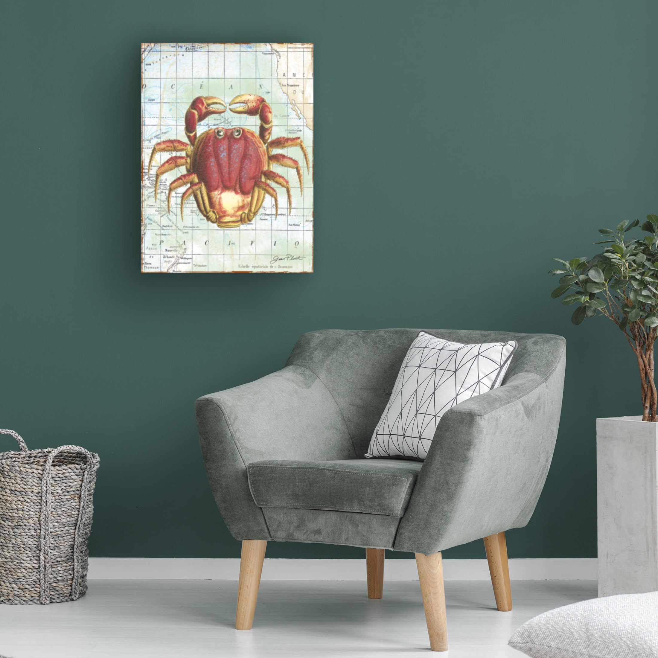 Canvas Wall Art - Jean Plout 'Nautical Journey D Crab' Wall Art for Living Room, Bedroom, or Office Décor by Trademark Fine Art - 18 x 24 Inches
