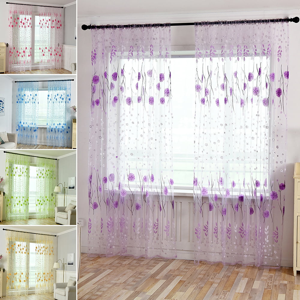 Retro Flocked Floral Voile Door Window Curtain Panel Sheer Tulle Drape Hot JBWM 