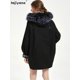 thumbnail image 5 of Parkas de piel auténtica de Tayikistán para mujer, abrigo con forro de conejo Rex desmontable para mujer, chaqueta holgada con cuello de zorro y mangas raglán para invierno, 5 of 5