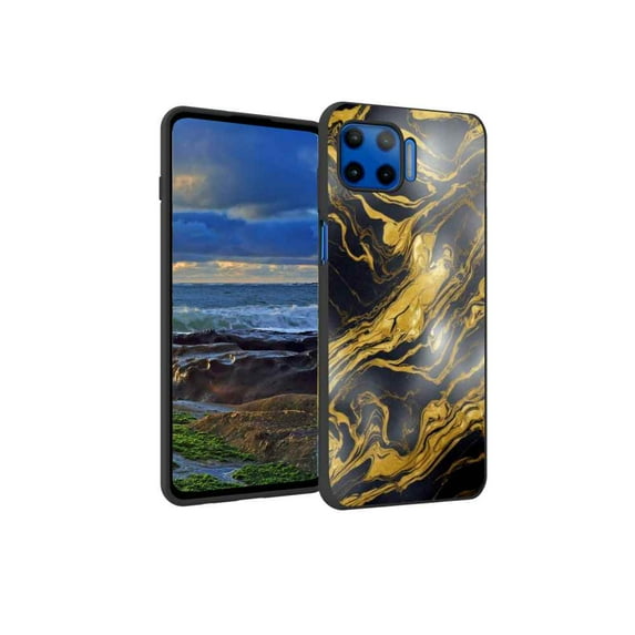 Compatible with Moto One 5G Phone Case, Golden-Marble-156 Case Men Women, Flexible Silicone Shockproof Case for Moto One 5G