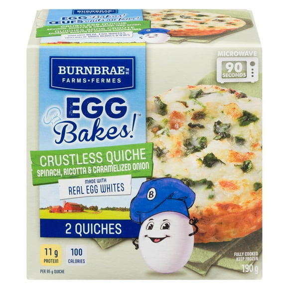 Burnbrae Farms EGG Bakes! Spinach Ricotta Caramelized Onion crustless quiche
