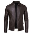 thumbnail image 5 of Men's stand-up collar PU leather jacket spring and autumn new jacket handsome motorcycle suit stand-up collar faux leather fashion slim jacket, 5 of 15