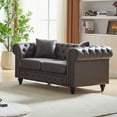 thumbnail image 3 of Chesterfield Loveseat Sofa 63.5" Button-Tufted Fabric Couch with Nailhead Trim, 2-Seater Rolled Arm Sofa with Wooden Legs for Living Room, Grey, 3 of 8