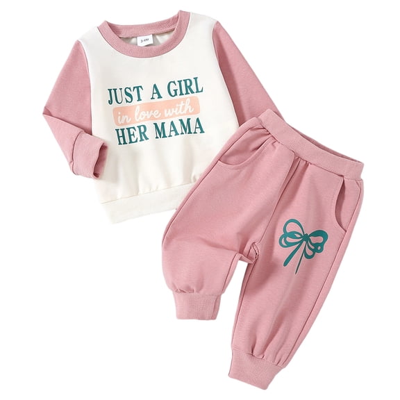 Karoyedx Baby Clothes Baby Girl Fall Winter Clothes Toddler Outfit Letters Graphic Crewneck Sweatshirts Joggers Pants Set Light Pink Size,18-24 Months