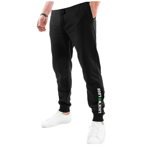Men Joggers St Patricks Day Irish Luck'n Legs Sweatpants Fleece Joggers Small Black