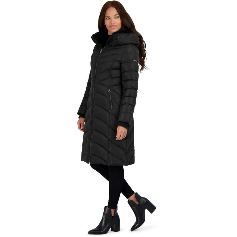 Laundry by Shelli Segal Women s Long Quilted Puffer Coat with Faux Fur Collar Walmart