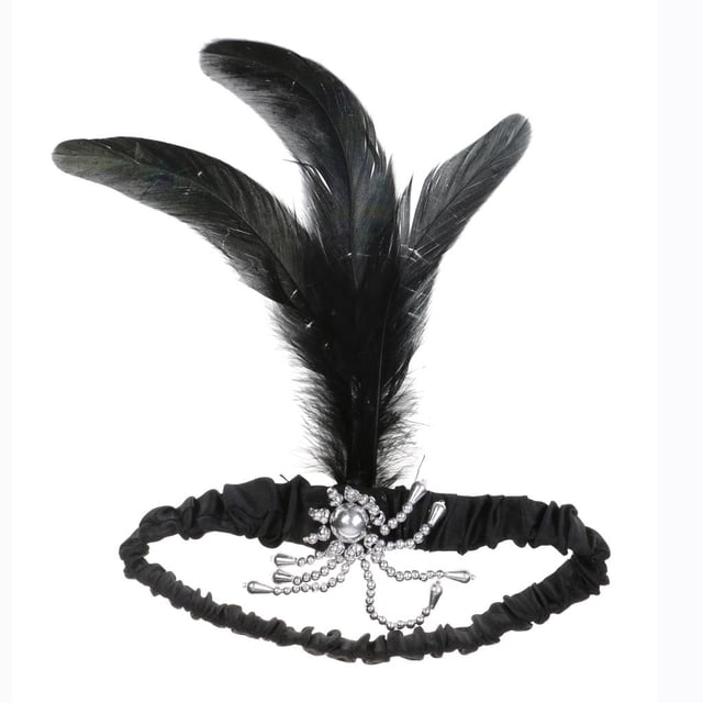 Mujeres ración de cabellero Elástica Color Negro y Plata Artificial para Disfraz Accesorios de jinwen Diadema de plumas
