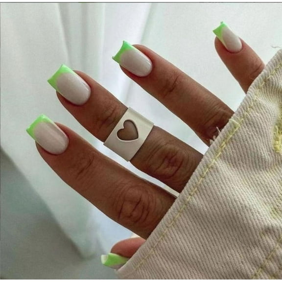 YTTAL French short square press on nails, summer false nails with cute flower pink design, glossy gel finish acrylic nails, thick natural reusable nail glue set for women, 24 pieces