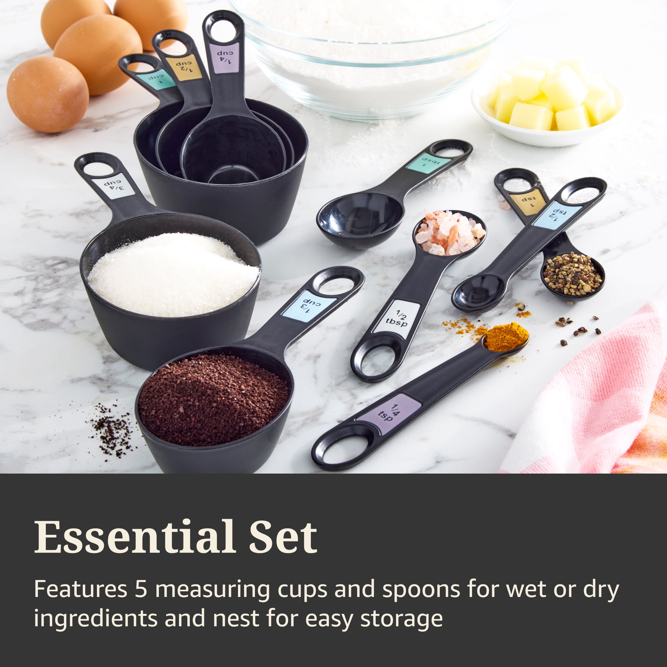 Farberware Professional 10-Piece Nesting Plastic Measuring Cup and Spoon Set Black