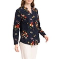 thumbnail image 5 of MODA NOVA Juniors Button Down V Neck Long Sleeve Floral Blouse Dark Blue S, 5 of 7