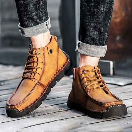 

UIX Men s British Large Casual Leather Handcrafted Foreign Trade Lace Up Sports Shoes