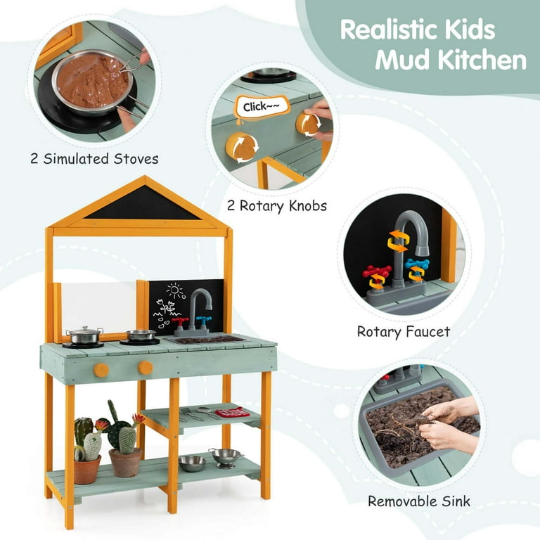 知育玩具 cocorowood marche'set Costway Kids Kitchen Playset Outdoor Mud Kitchen with Root