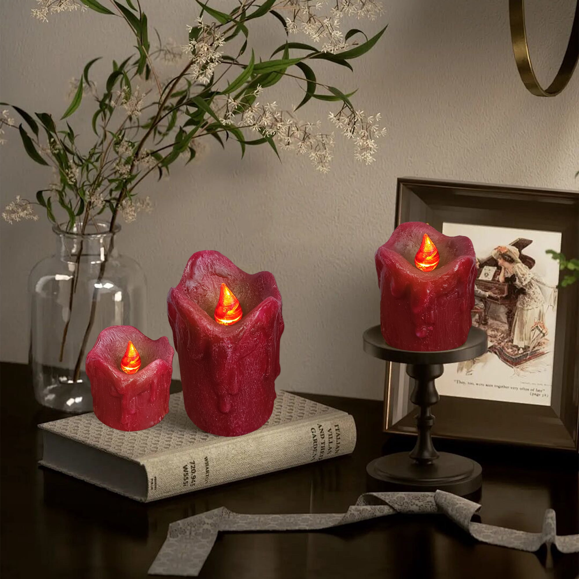 FCMSHAMD Flickering Flameless Candles with Remote Timer, 2.3" 3" 4" Realistic 3D Flame with Real Wax Pillar LED Candles,Battery Operated Candles for Wedding Home Decoration, Christmas,3 Pack