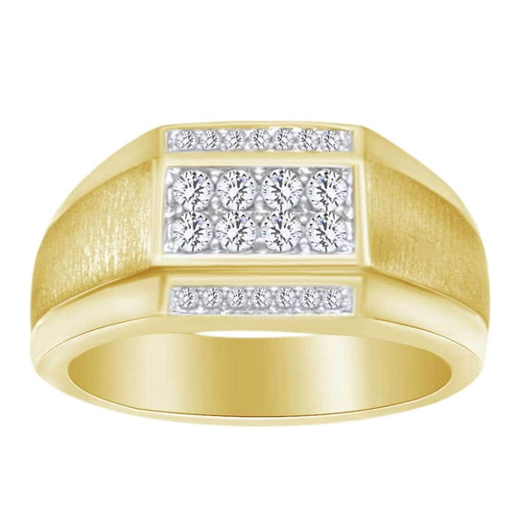 AFFY (0.4 Ct) Round Shape White Natural Diamond Men's Band Ring In 10k Yellow Gold Ring Size-4