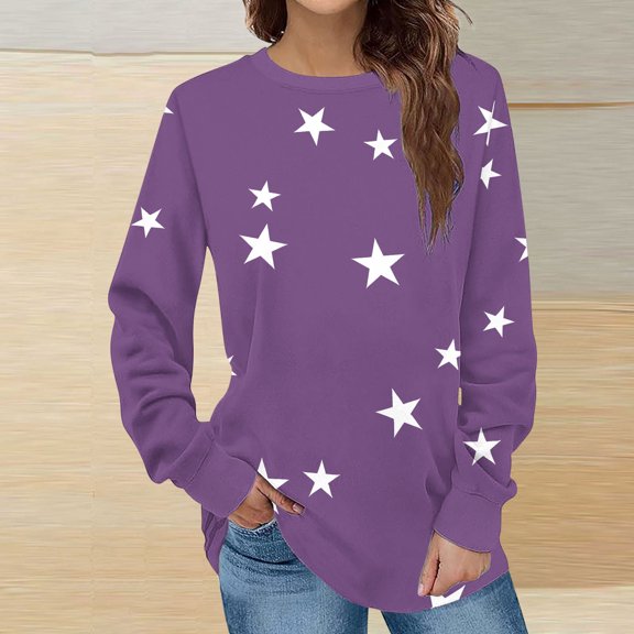 Fznquz Crew Neck Sweatshirts Women Long Sleeve Purple Winter Pullover Tops Casual 2025 Loose Fit Fall Fashion