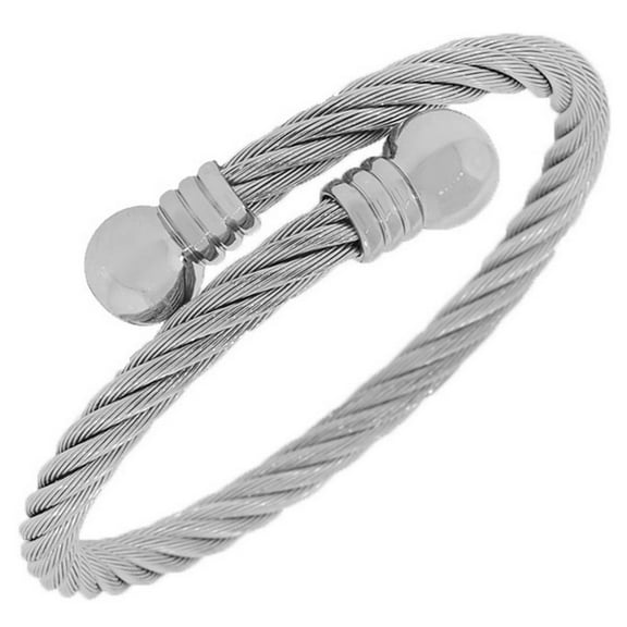 Alloy Silver-Tone Twisted Cable Women's Bangle Bracelet