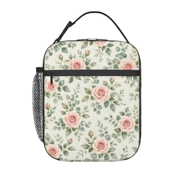 Pink Rose Lunch Bag Reusable Thermal Lunch Box with Handle for Women and Men