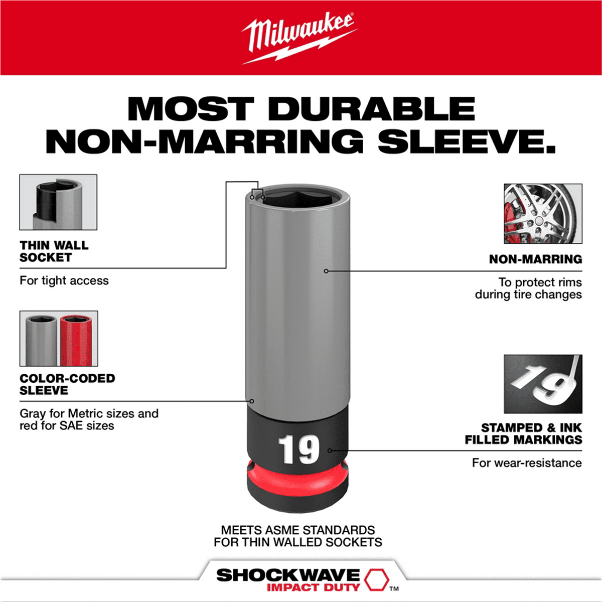 Milwaukee Tool SHOCKWAVE Impact Duty 1/2 Drive Metric 3PC Lug Nut Wheel Socket Set