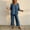 Dark Blue, variant on Morrtic Women's Eyelet Spliced 2 Piece Solid Color Set – Round Neck Half Sleeve Blouse & Wide-Leg Pants, Summer Casual Outfit Dark Blue,S