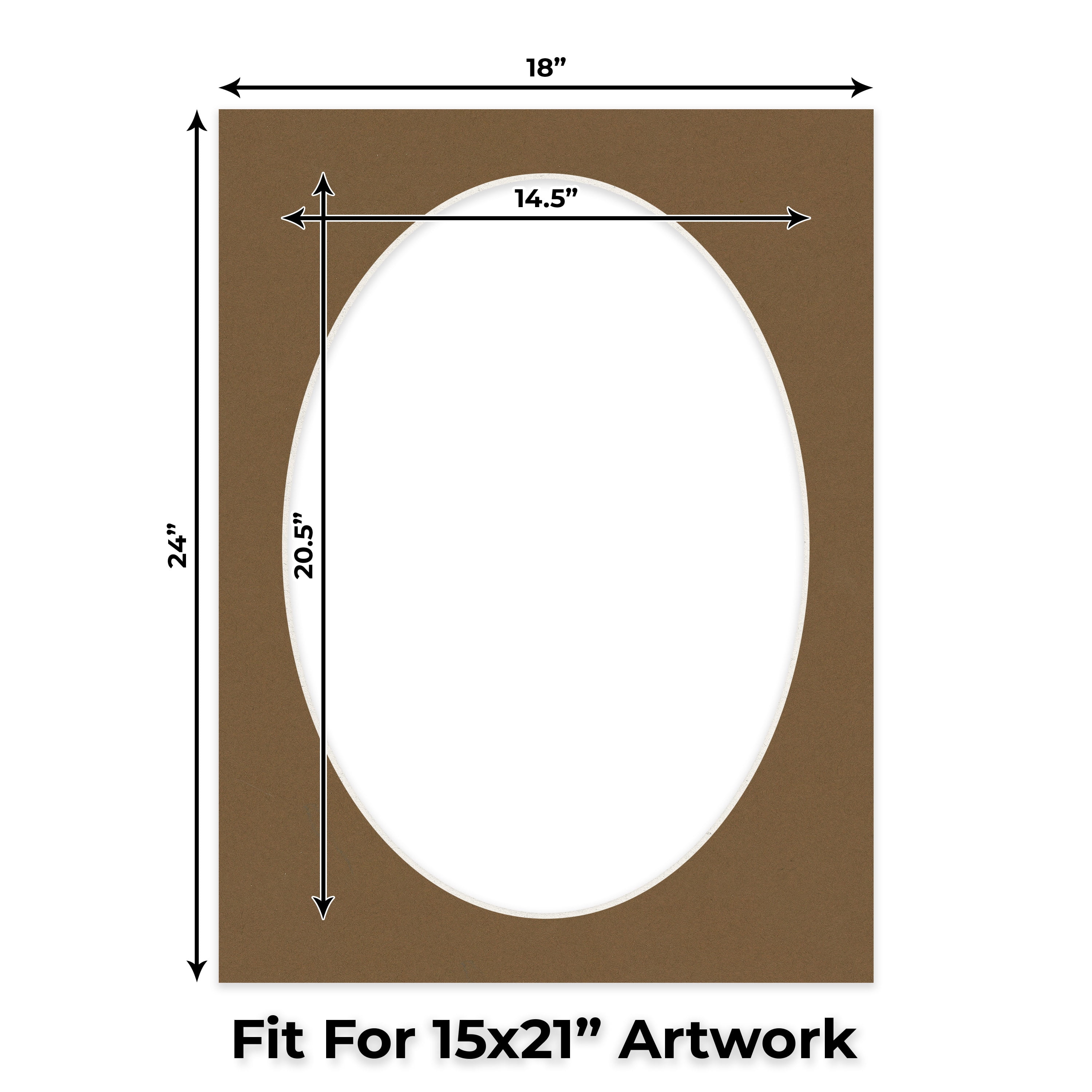 Aged Oak Brown Picture Frame Mat for 18x24 Frames - Oval Opening for 15x21 Photos - 1 Mat