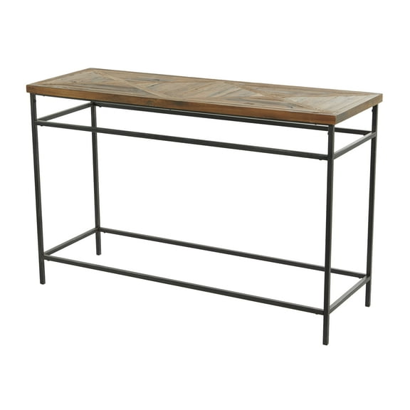DecMode 48" x 30" Black Metal Console Table with Brown Wood Top, 1-Piece
