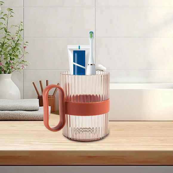 Vaso de Enjuague Bucal de Plástico Transparente de 380 Ml con Asa para Parejas y Niños (Azul, Rojo, Gris y Caqui)
