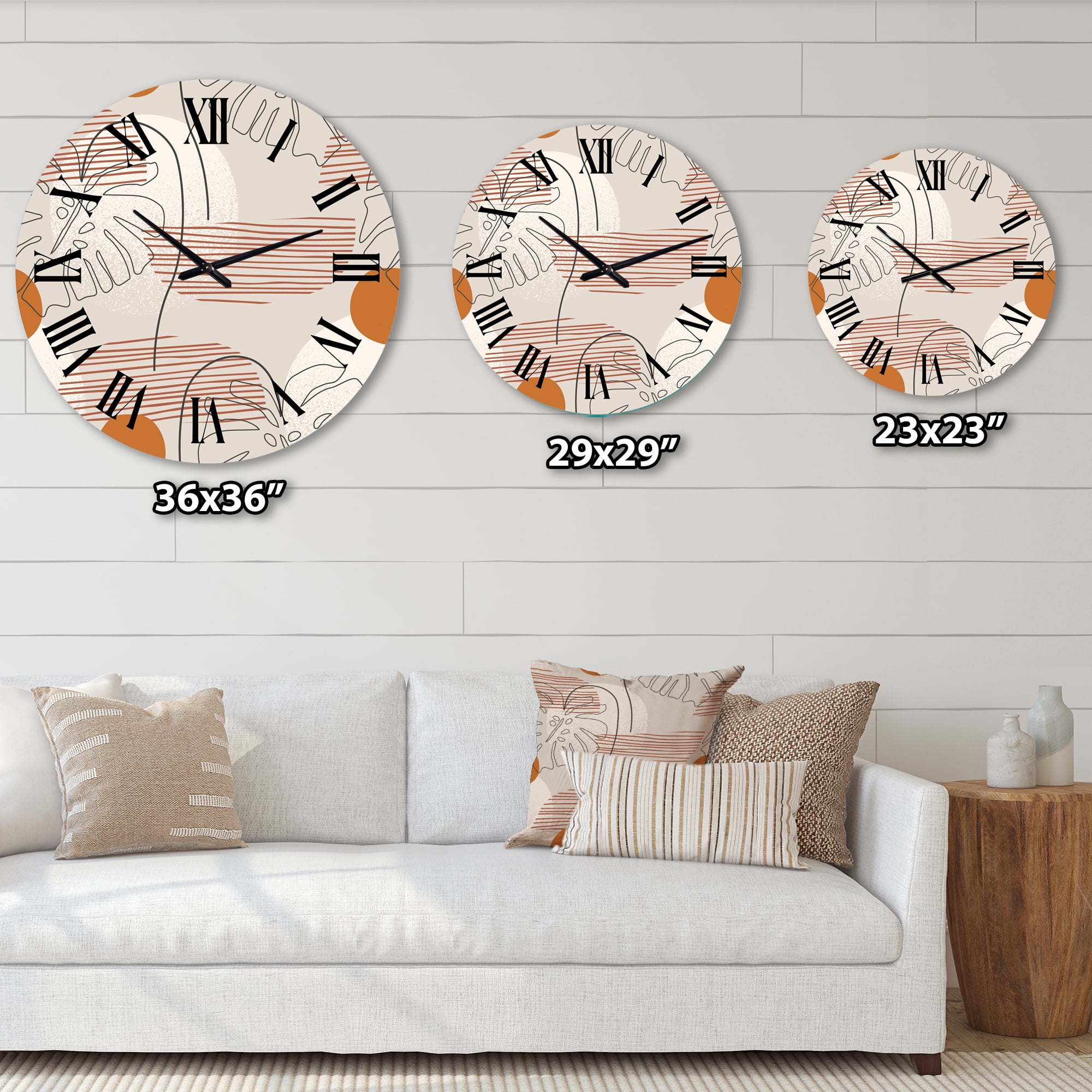 Designart 'One Line Art Shapes & Abstract Monstera Leaf' Modern Wall Clock