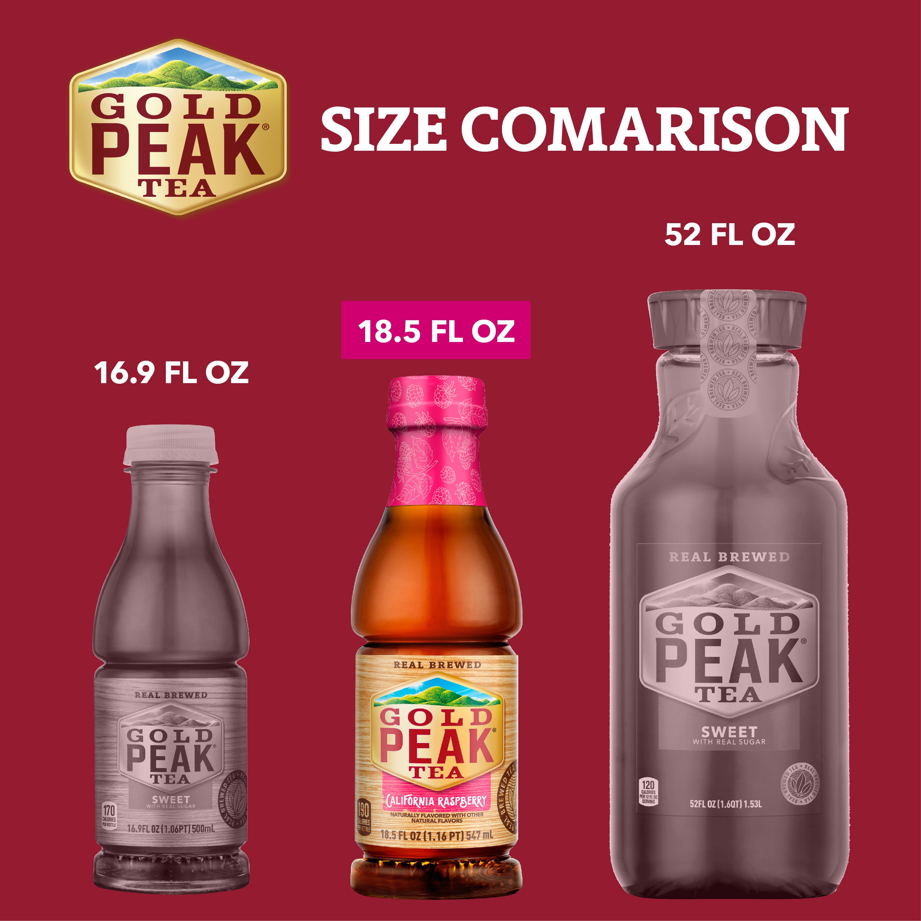 Gold Peak Locally Sourced California Raspberry Iced Tea, 18.5 fl oz Bottles (12 Pack)