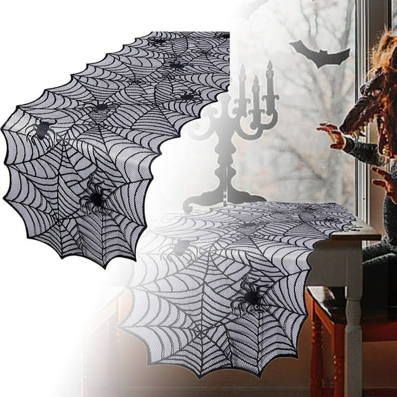 Spider Web Lace Table Runner Halloween Decor 17.7 x 64.2 Inch Black Lace Halloween Table Runner for Dinner Party Home Decor Indoor Kitchen Table Centerpiece Halloween Masquerade Accessories