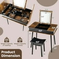 thumbnail image 3 of Costway Vanity Table Set w/ Flip Top Mirror Lights USB Port Cushioned Stool Writing Desk, 3 of 10