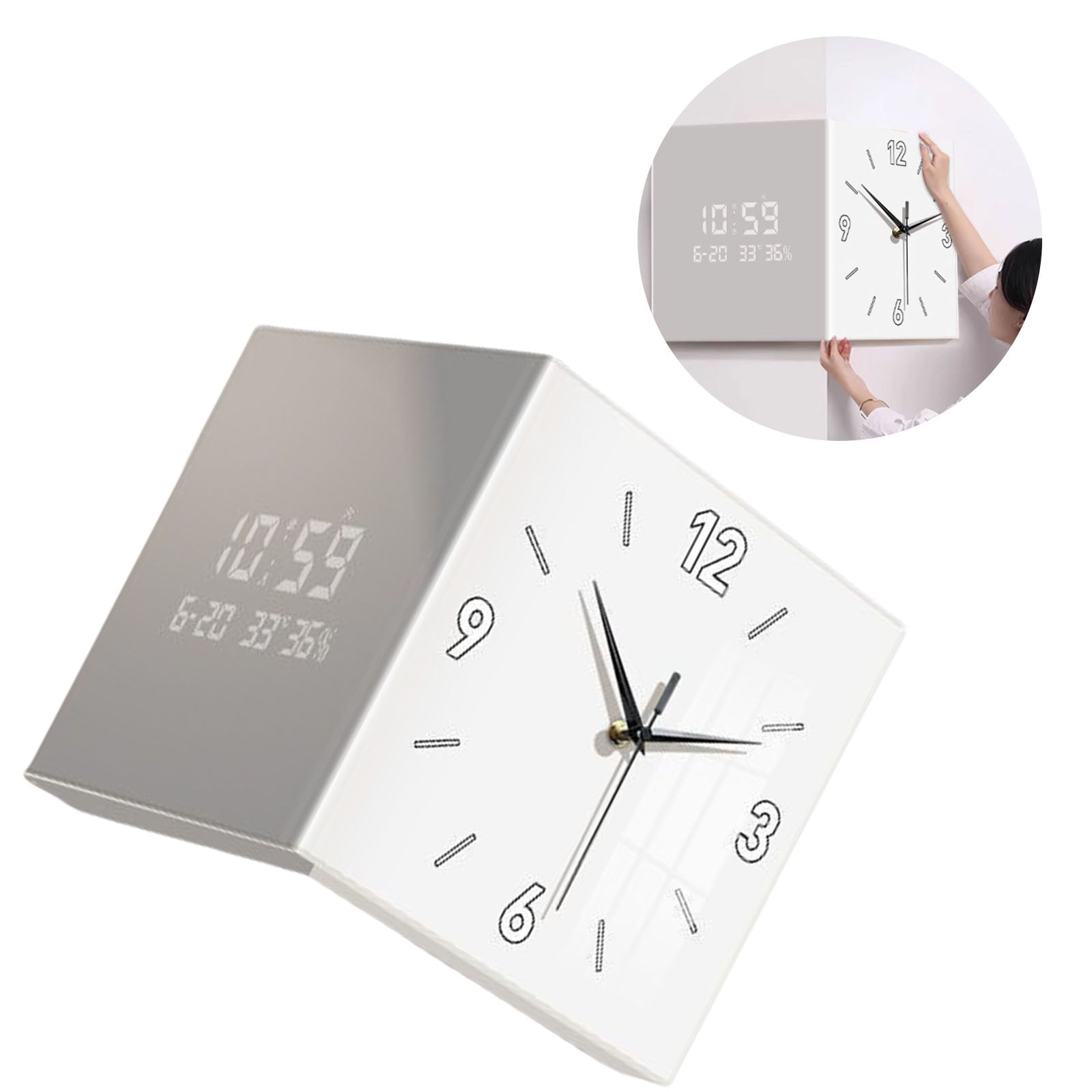 URTERYSER Double Sided Corner Wall Clock Easy To Read Square Designs Digital Display Wall Clock for Living Room and Office Decors Light Gray