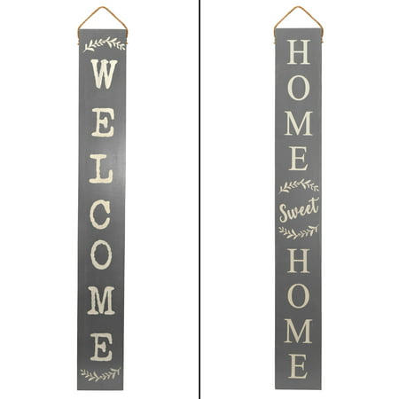 MAINEVENT Wooden Welcome Sign for Porch - Vertical Welcome Sign for Front Porch, Modern Farmhouse Decor, Front Porch Decor (Grey)