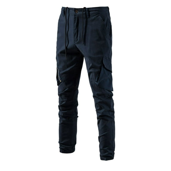 IROINNID Men's Pants Relaxed Cigarette Pure Color Outdoors Zipper Pocket Pants Solid Color Rigid Waist Pants