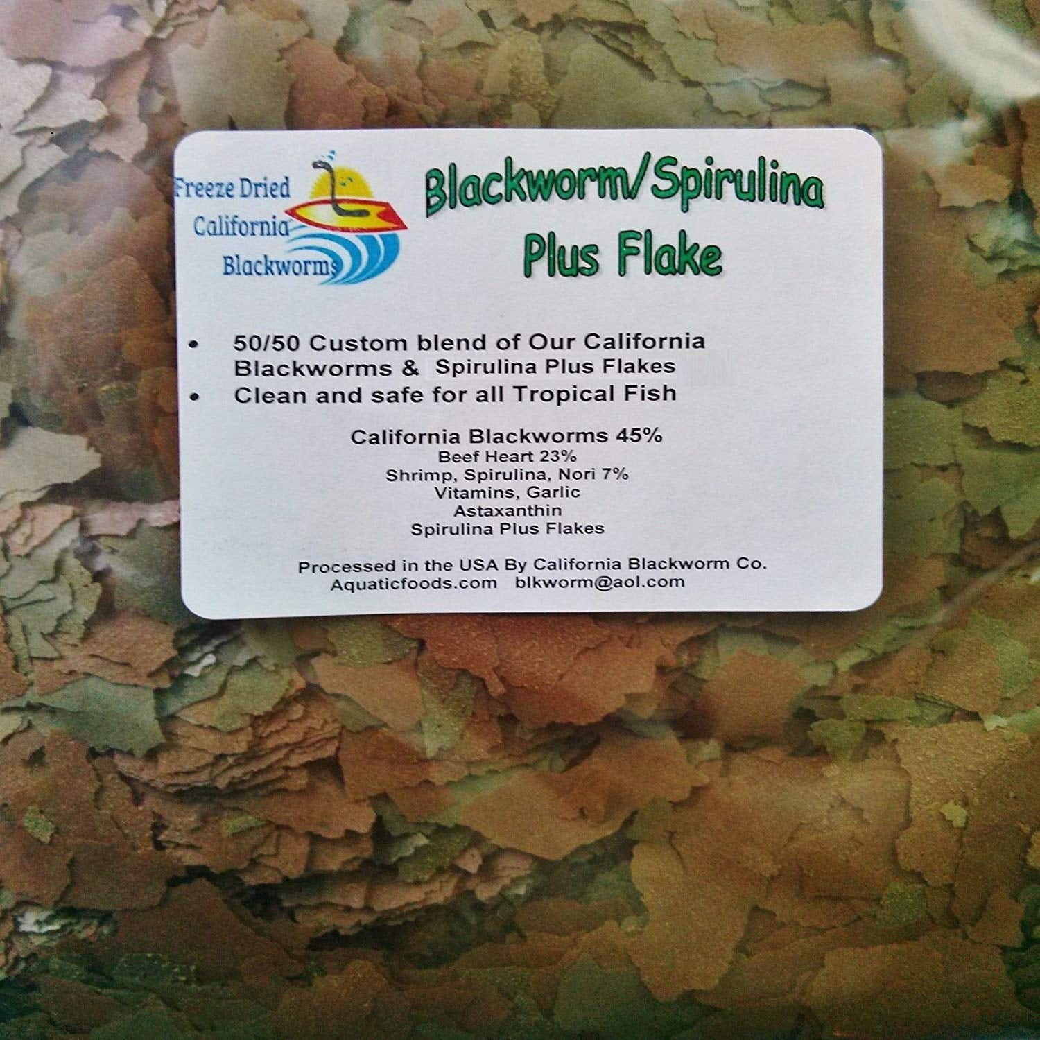 Aquatic Foods 45% Blackworm & Spirulina Plus Flake Blend, ULTRA Premimum Tropical Fish Flakes - 2-lbs