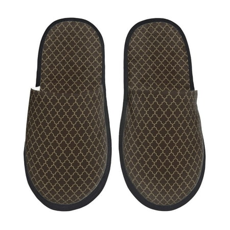 Balery Brown Moroccan Trellis Slient Indoor Furry Fleece Comfort House Shoes Soft Non-Slip Home Shoes Cotton slippers House Slippers-- Medium