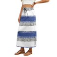thumbnail image 5 of Womens Striped Print Maxi Skirt High-waisted Drawstring Swing Mid-length Side Slits Boho Beach Vacation Long Skirts Gray L, 5 of 6